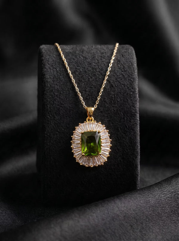 The Emerald Baguette Halo Pendant