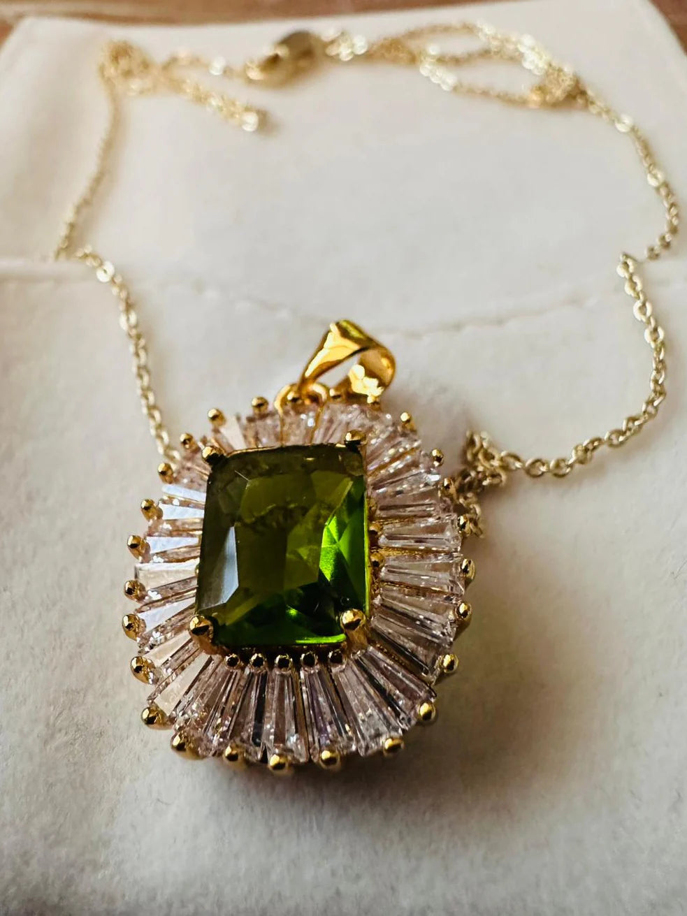 The Emerald Baguette Halo Pendant