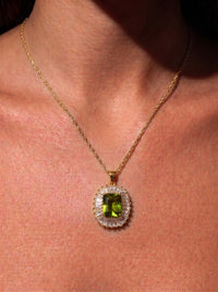 The Emerald Baguette Halo Pendant